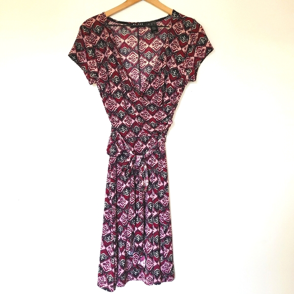 SALE Axcess patterned faux wrap pink black dress - Picture 2 of 6